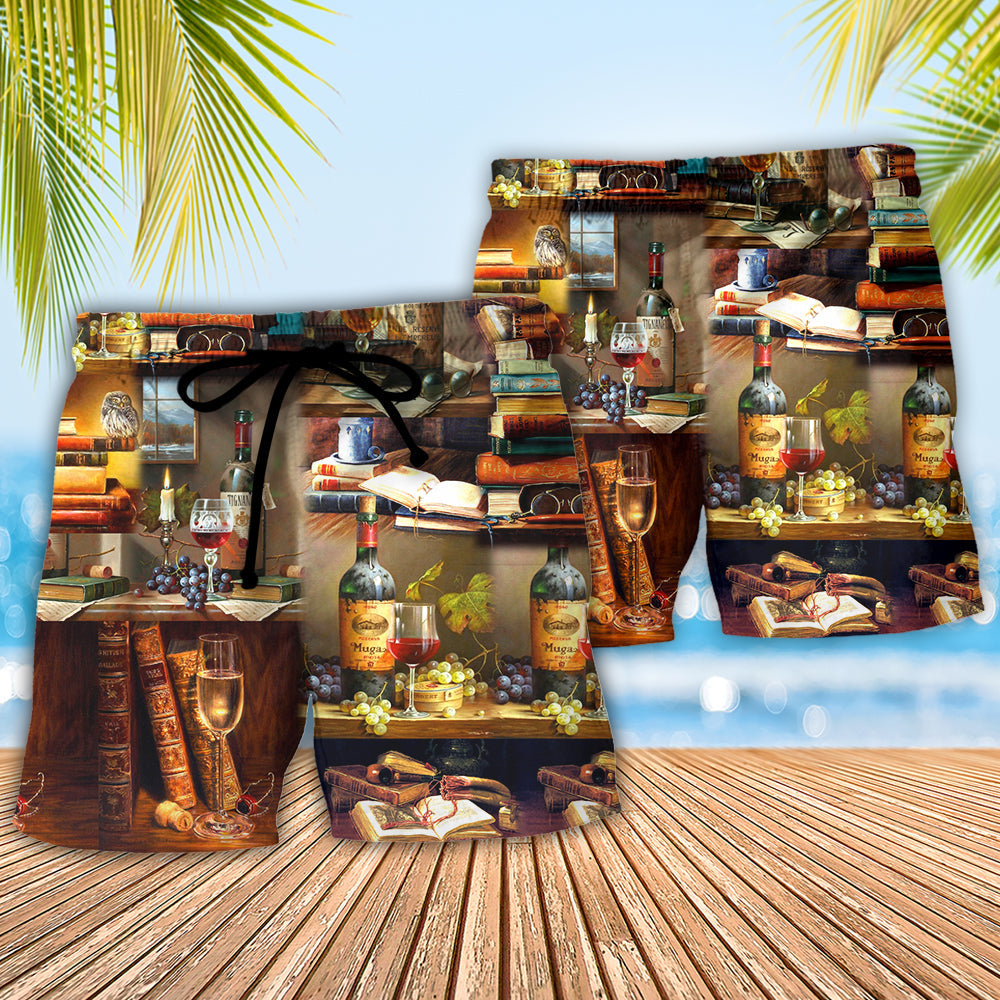 Book Lover Fine Drink Wine Theme – Beach Short