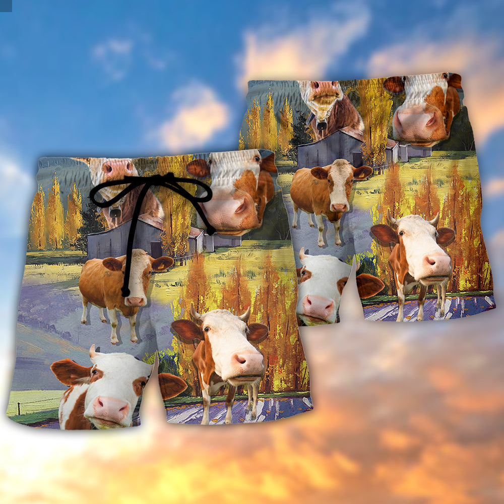 Cow In Australian Landscape Funny Cattle Art - Beach Short