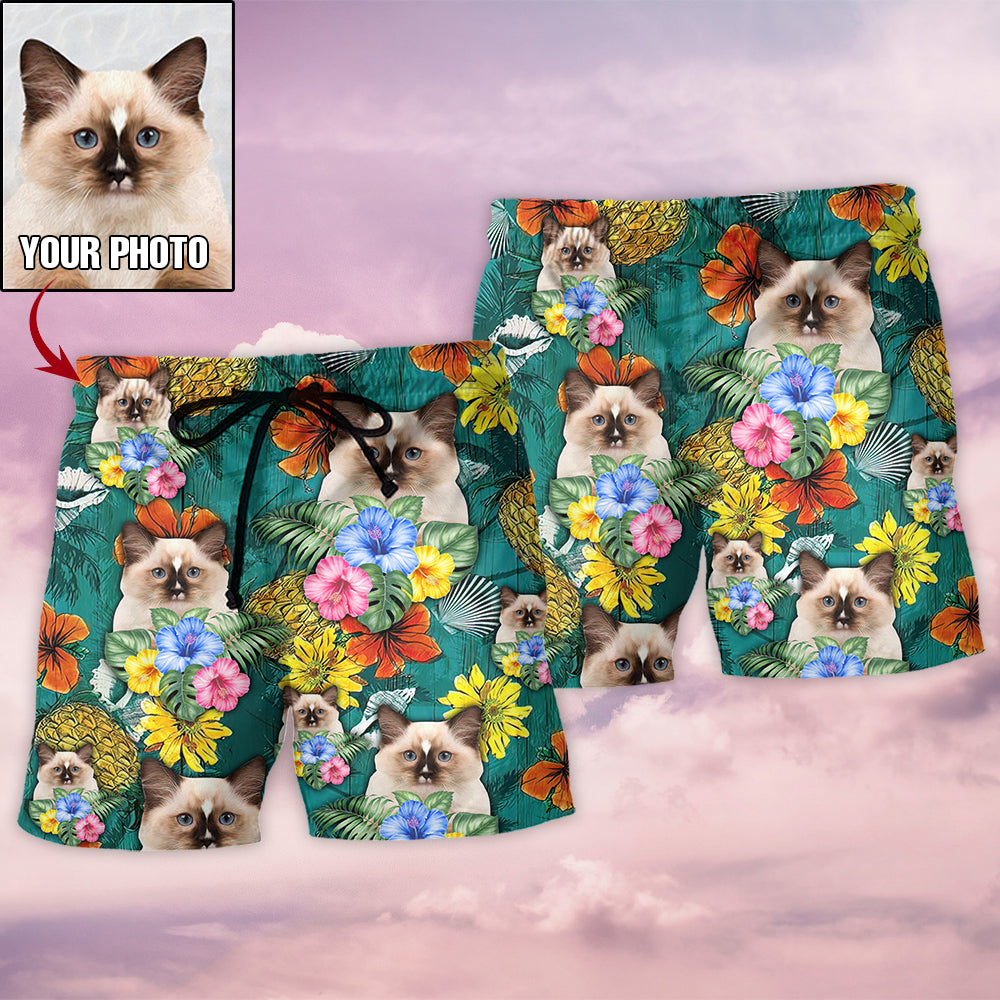 Cat Tropical Lover Various Style Custom Photo - Beach Short