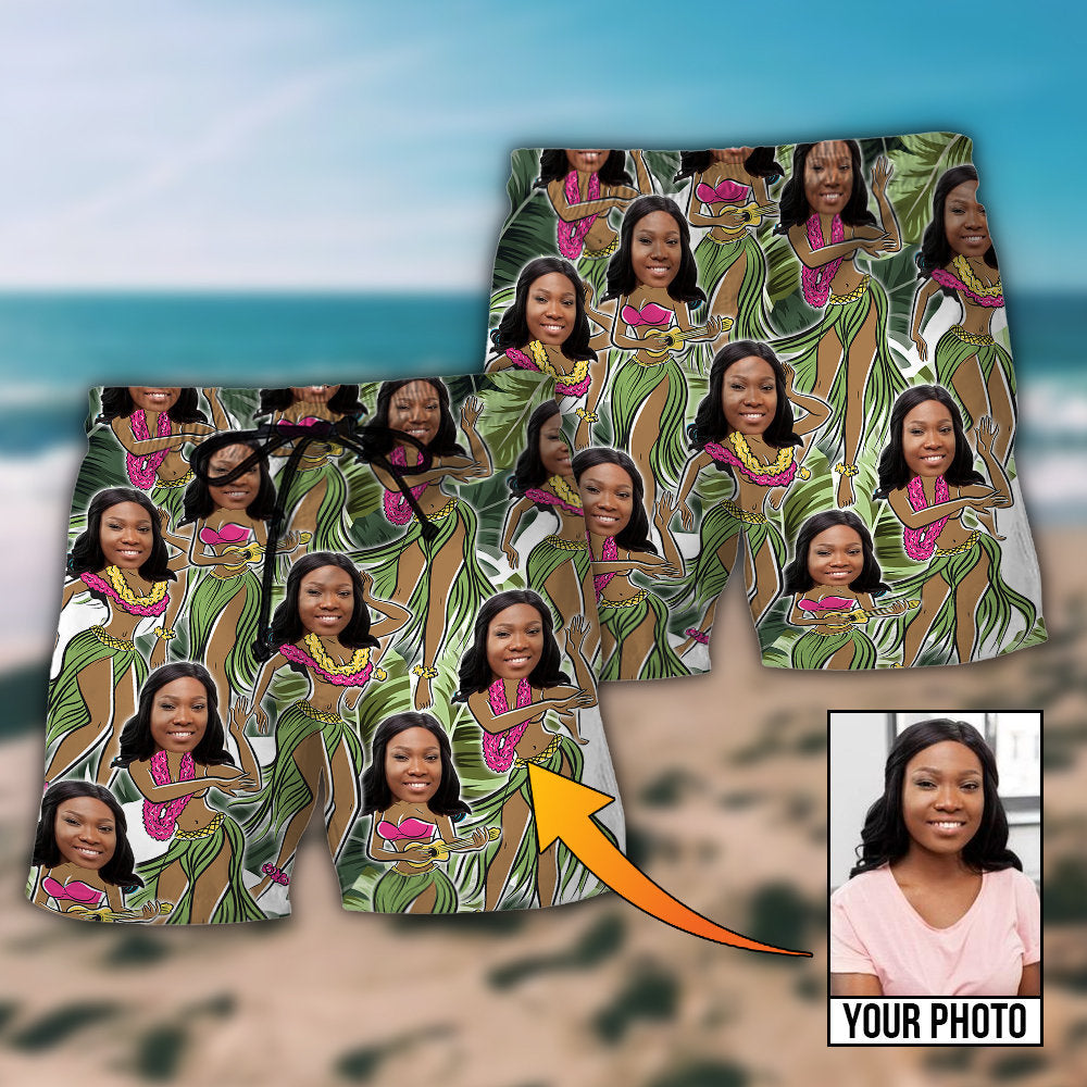 Black Woman Face Amazing Tropical Leaves Custom Photo - Beach Short - BEAS01LIN210622 - Owls Matrix LTD