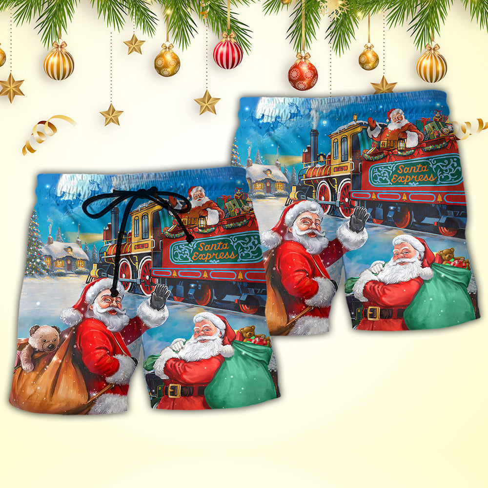 Christmas Santa Train Holiday Art – Beach Short