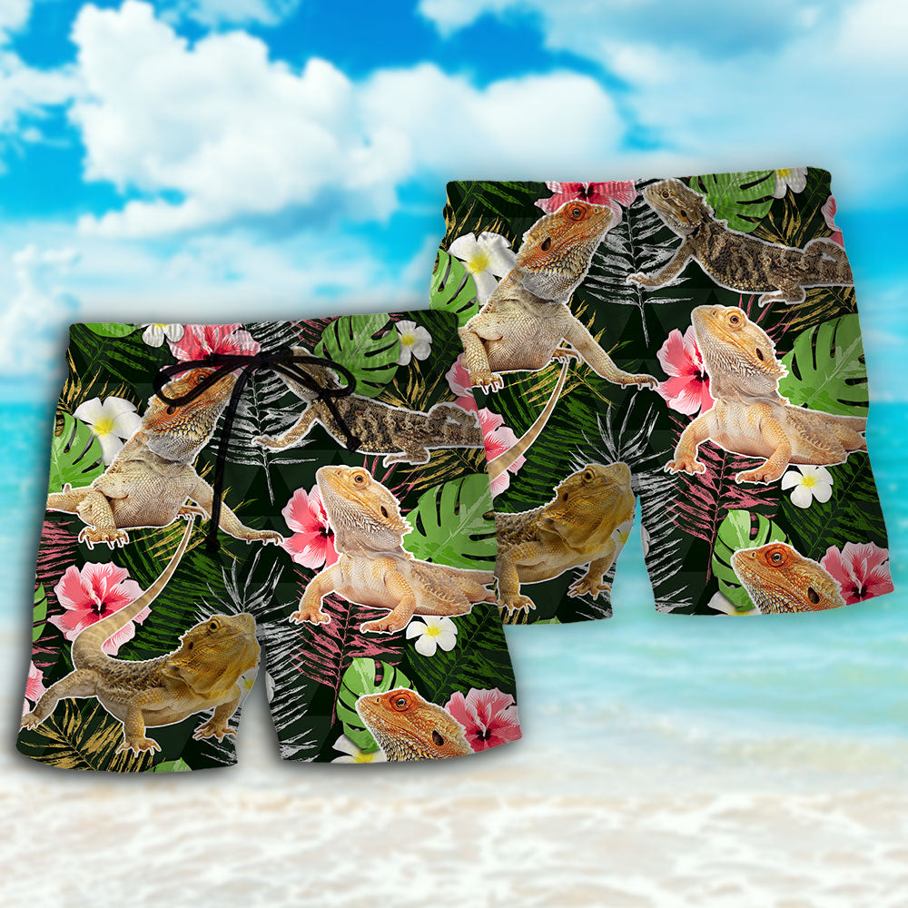 Bearded Dragon Tropical Leaf Lover - Beach Short
