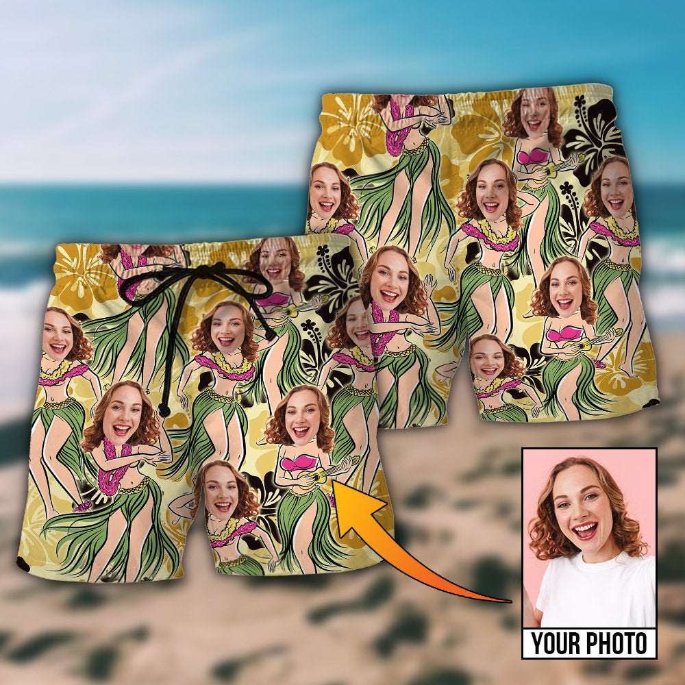 Woman Face Aloha Tropical Custom Photo – Beach Short