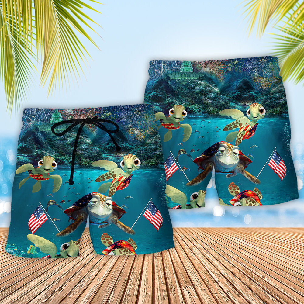 Turtle Underwater Independence Day Celebration - Beach Short