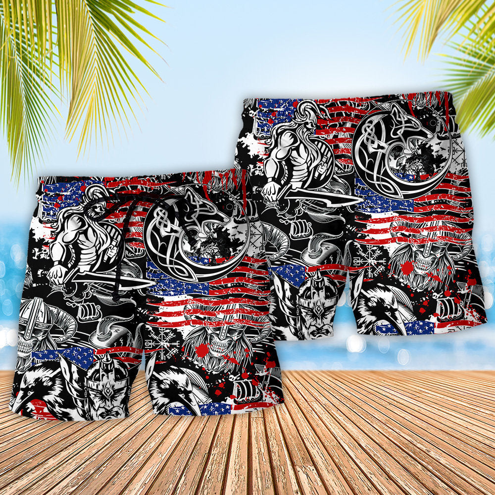 Viking Warrior Odin Wolf Independence Day - Beach Short