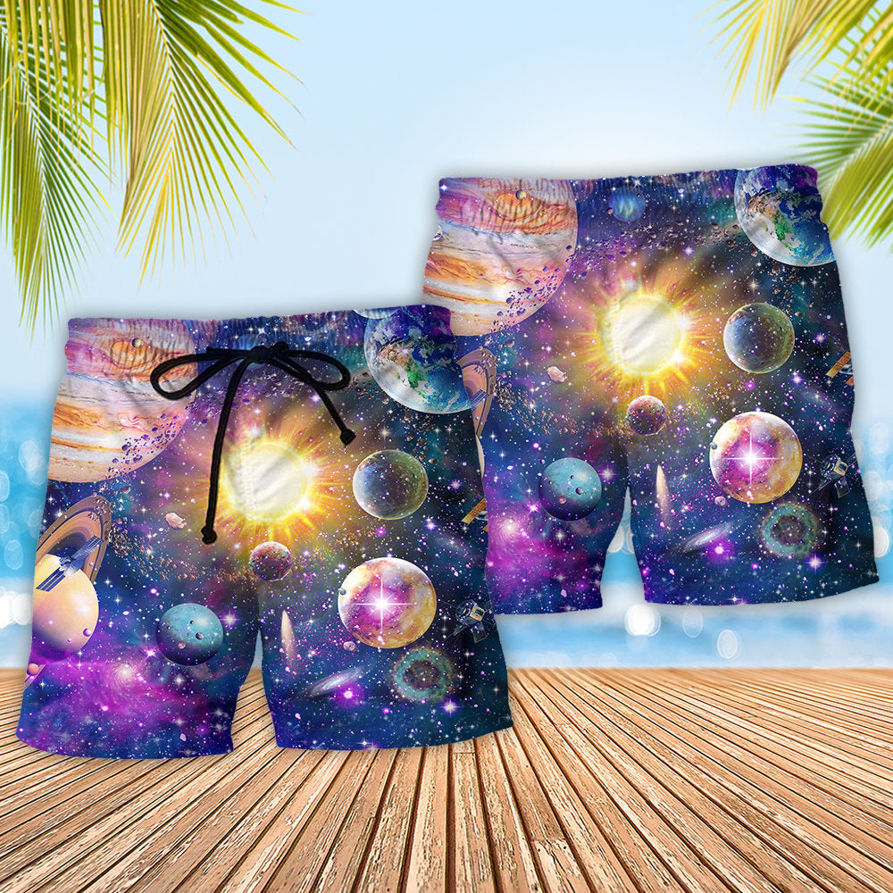 Galaxy Astronomy Colorful Solar - Beach Short