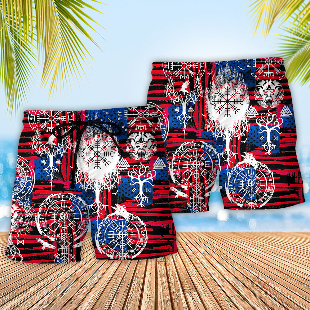 Viking Independence Day Compass Vegvisir - Beach Short - Owls Matrix LTD