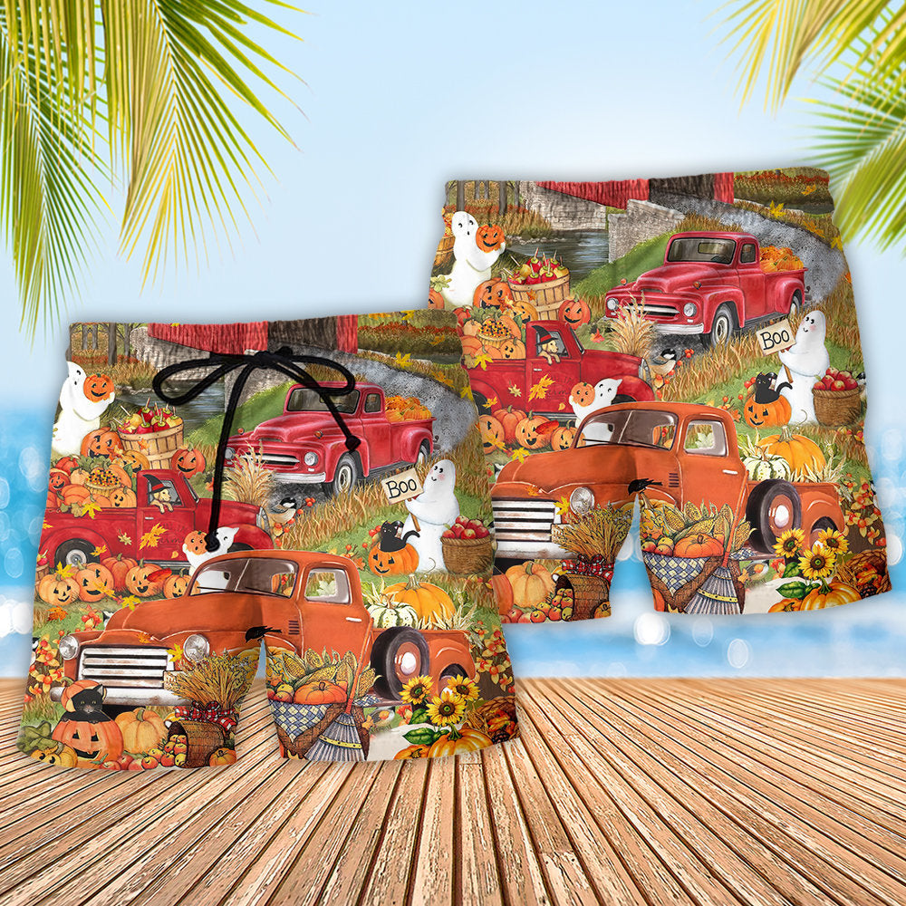 Halloween Truck With Pumpkin Design – Beach Short