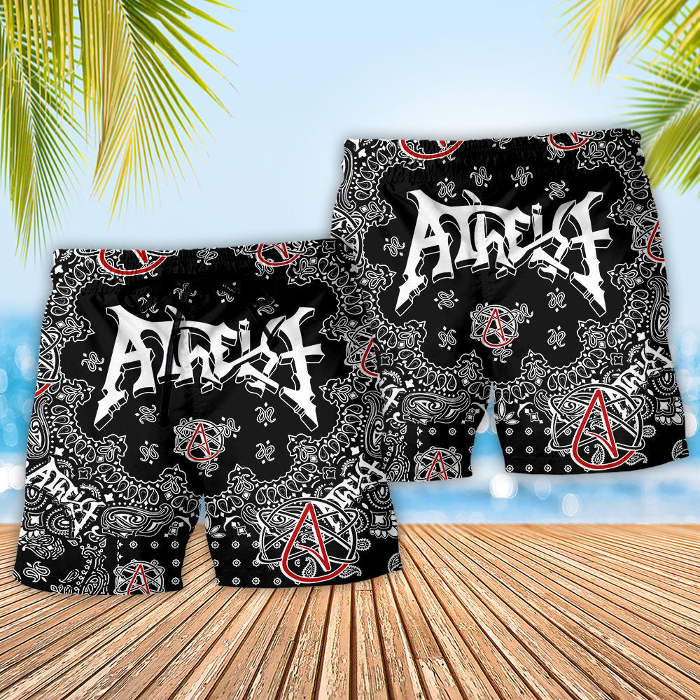 Atheist Black White Paisley Art – Beach Short