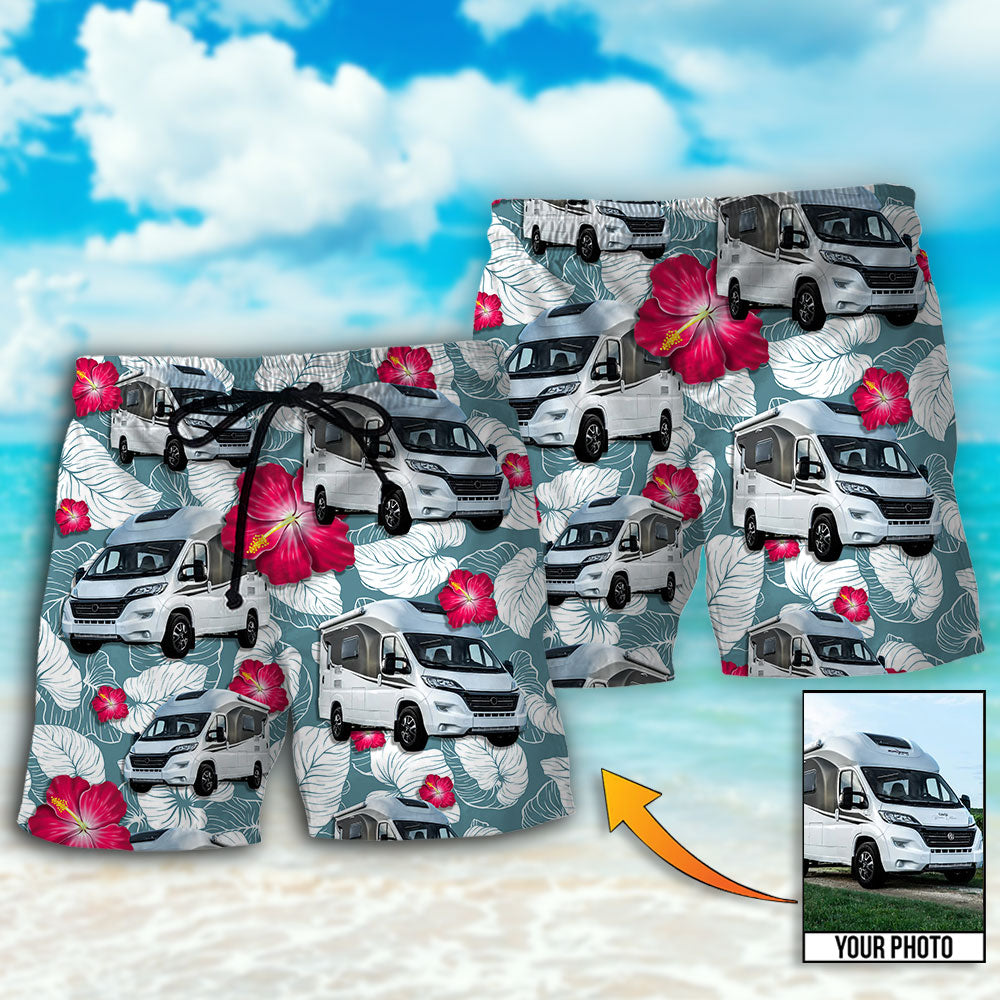 RV Camper Tropical Floral Custom Photo – Beach Short