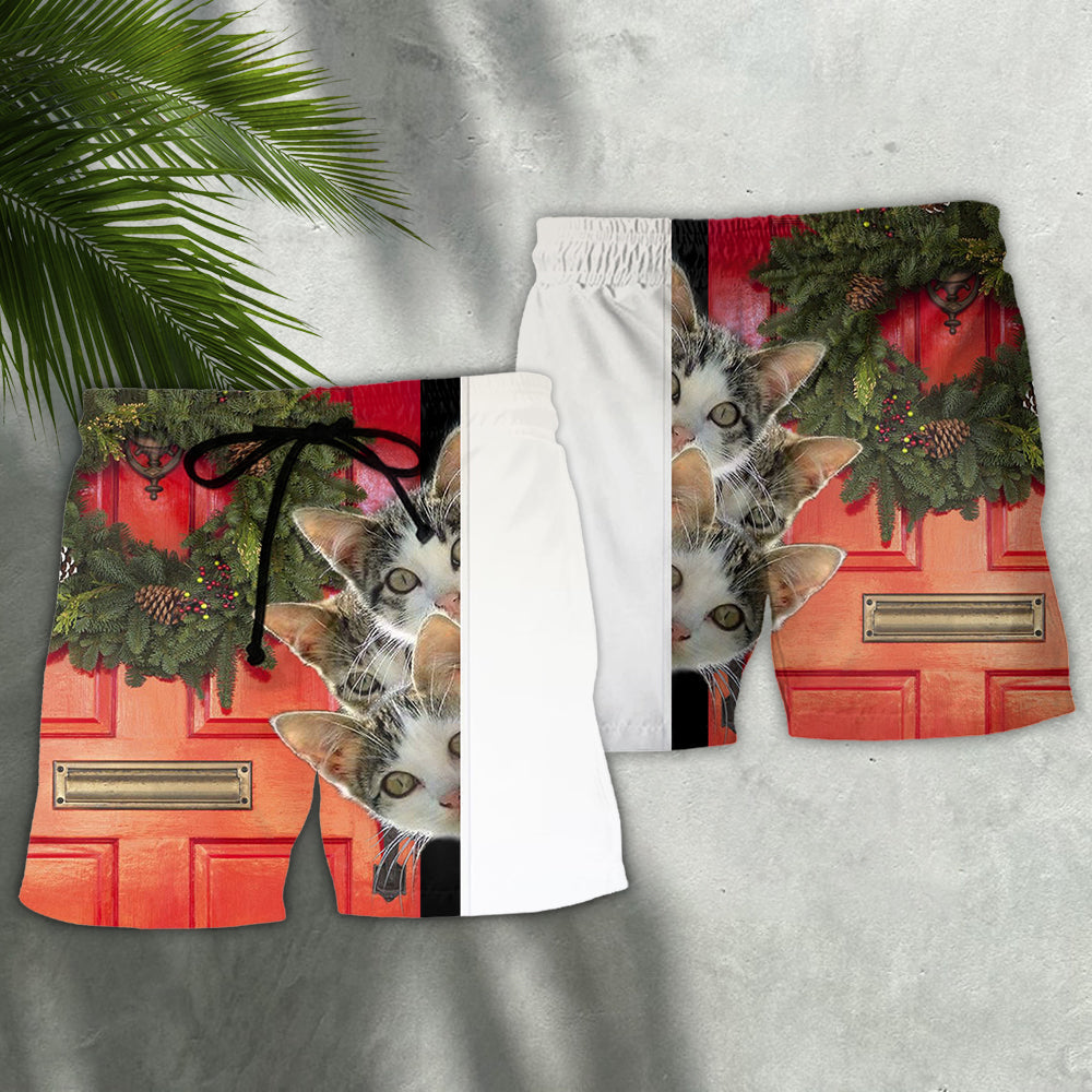 Christmas Cat Holiday Anticipation Art – Beach Short