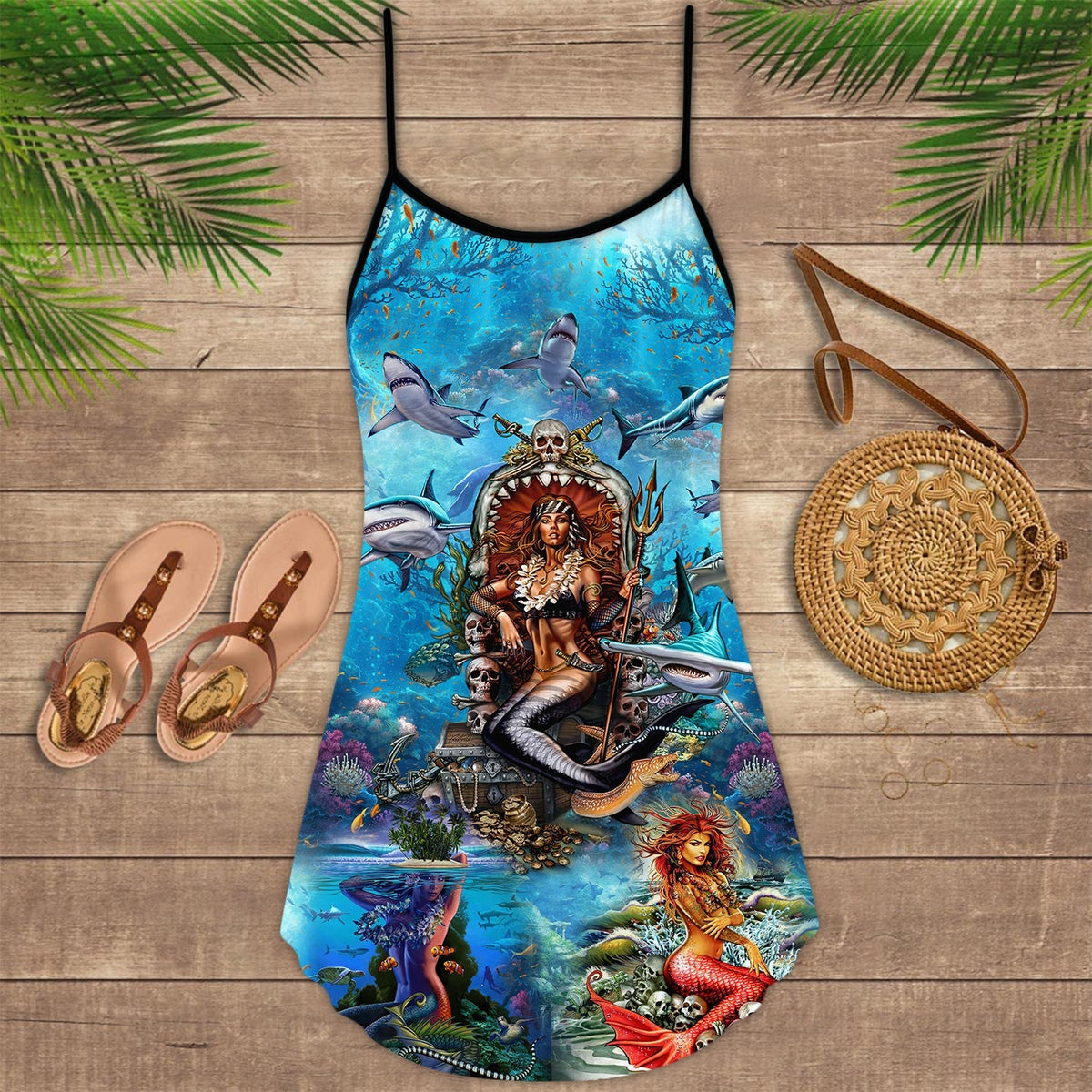 Mermaid And Skull Beauty – Women's Summer Sleeveless V-Neck Camisole Dress