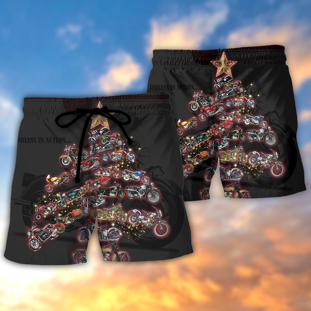 Christmas Motorcycle Tree Retro Holiday – Beach Short