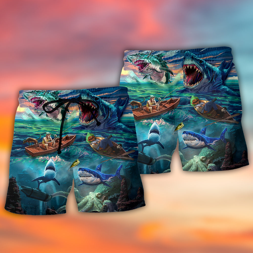 Shark Fishing Crazy Ocean Art – Beach Short