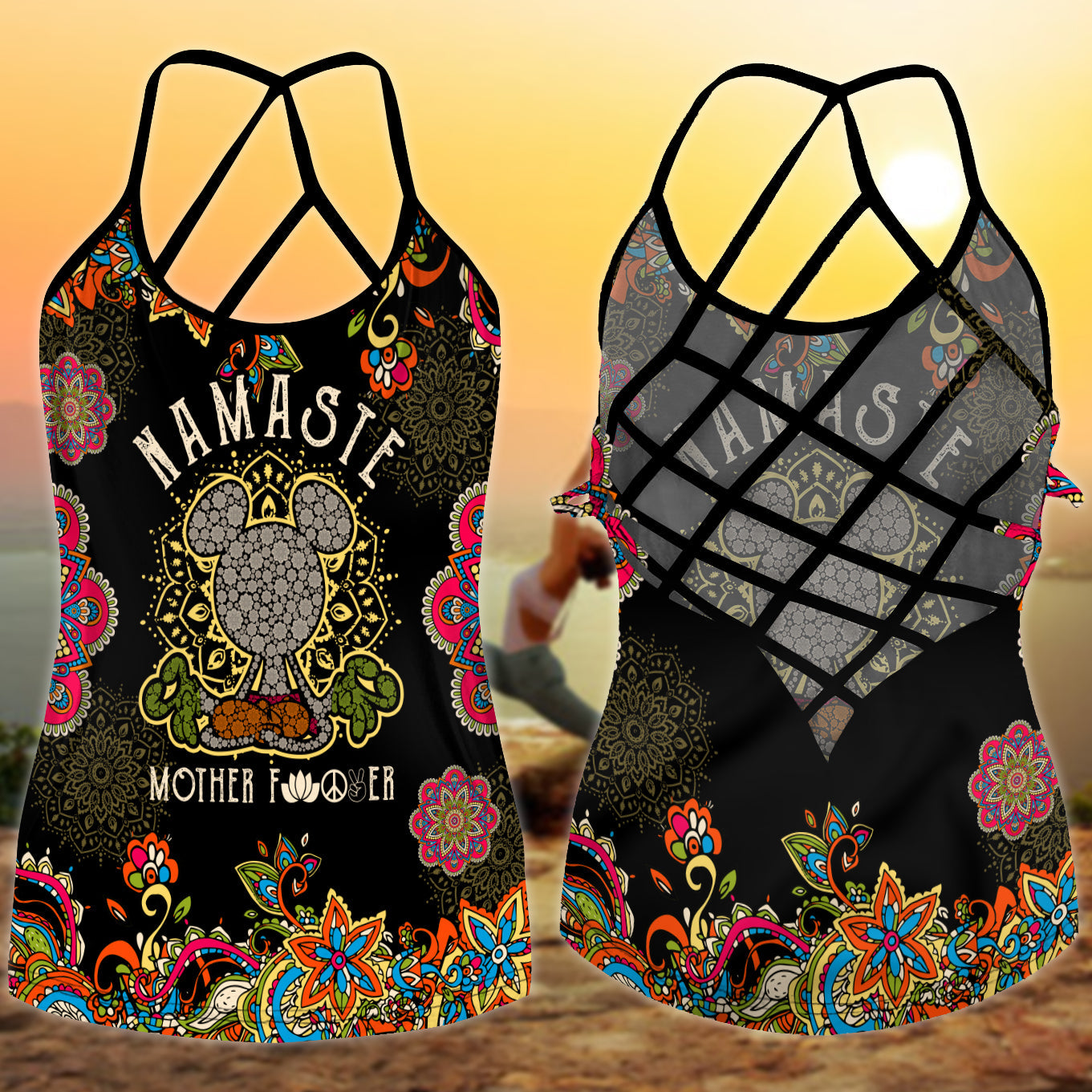 Yoga Mouse Mandala Bold Humor - Hollow Tank Top