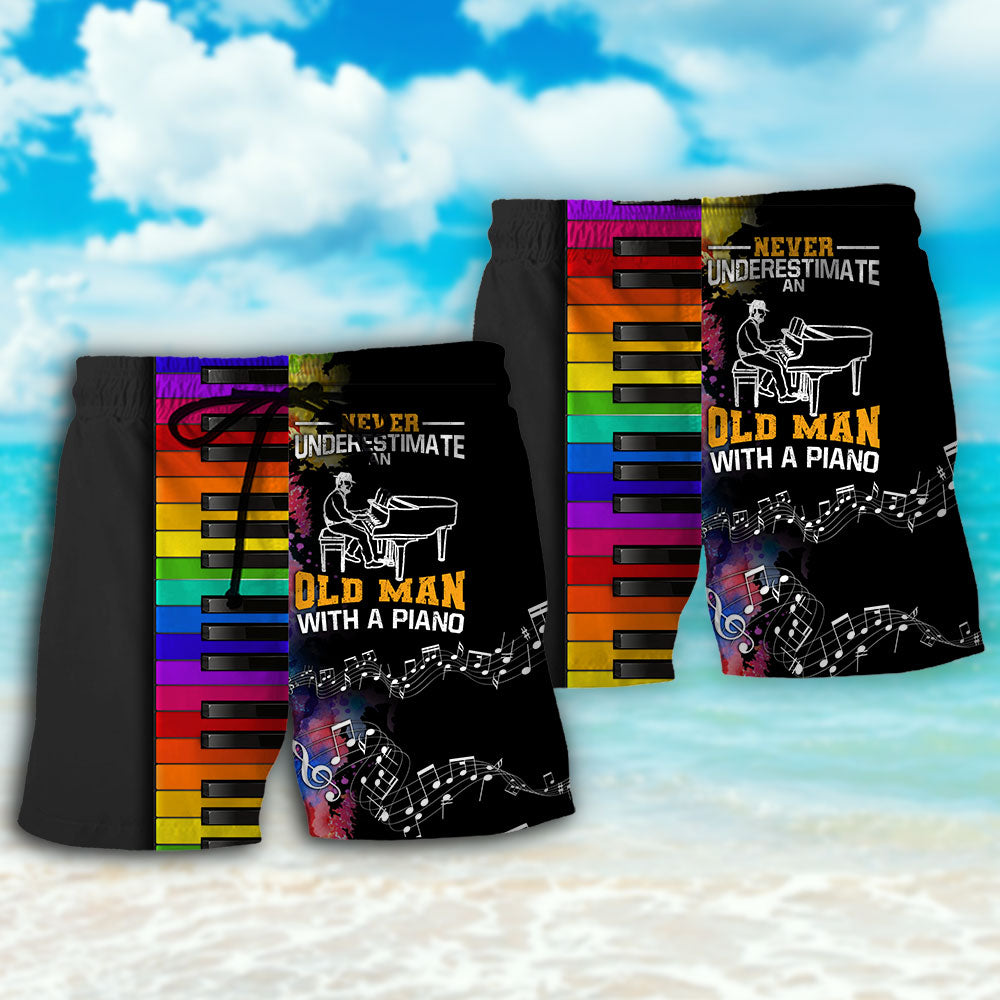 Piano Never Underestmate An Old Man With A Piano - Beach Short - Owls Matrix LTD