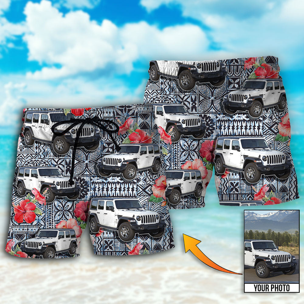 Car Floral Various Style Custom Photo – Beach Short