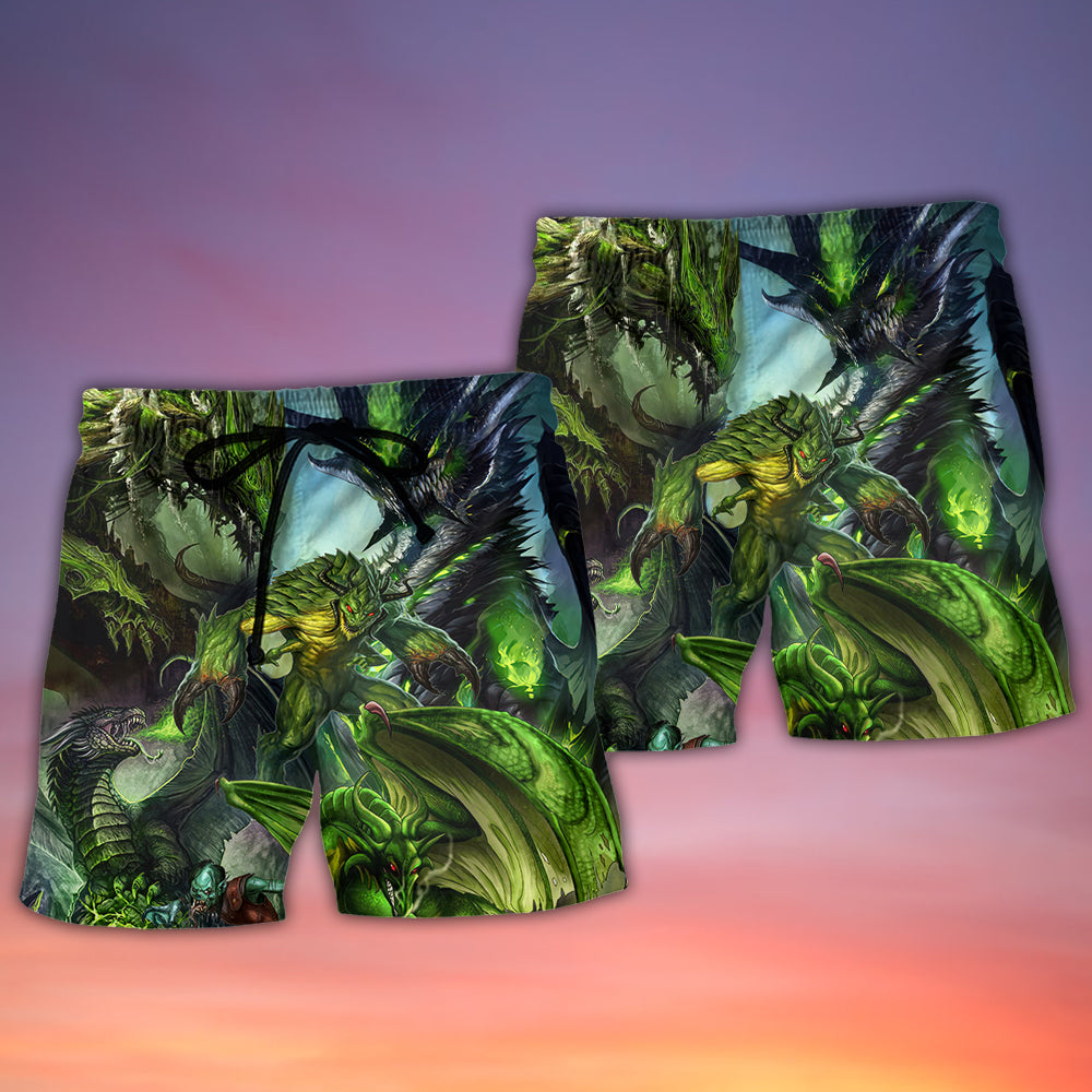 Green Dragon Skull Fantasy Art – Beach Short