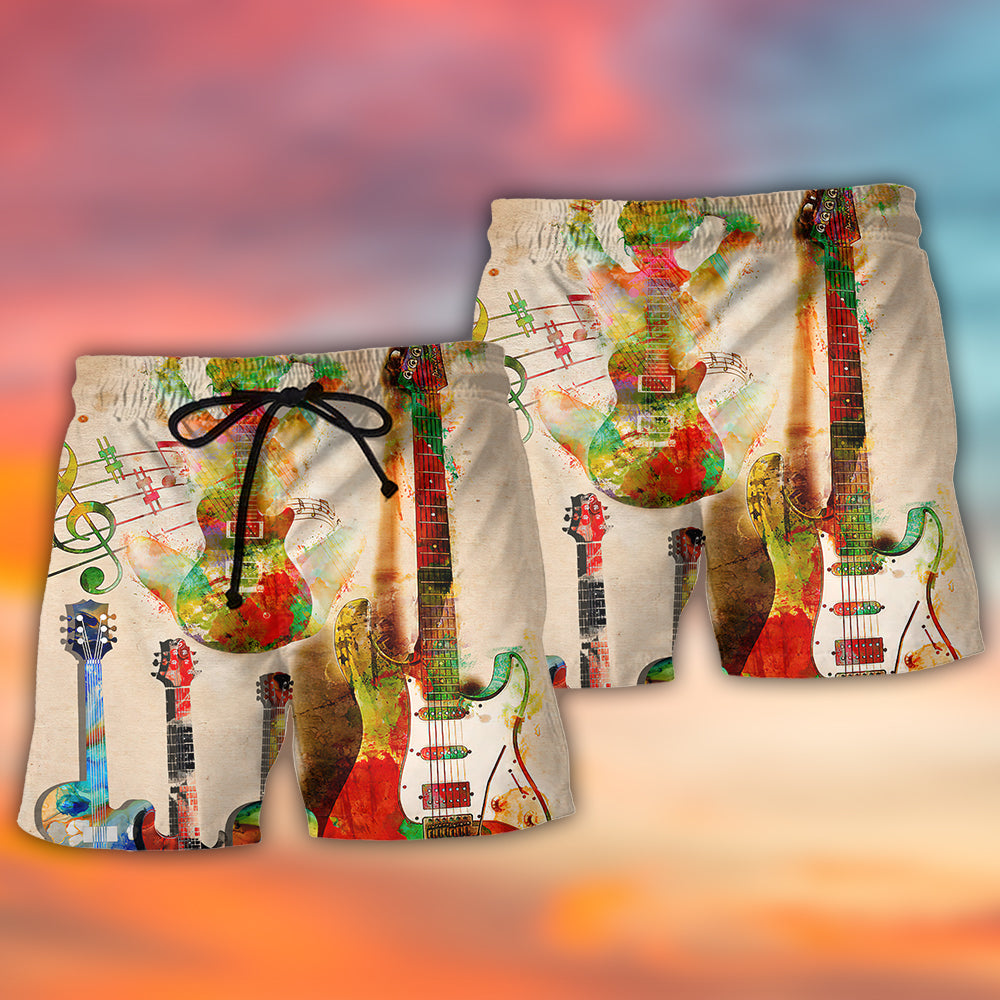 Abstract Guitar Colorful Music Art – Beach Short