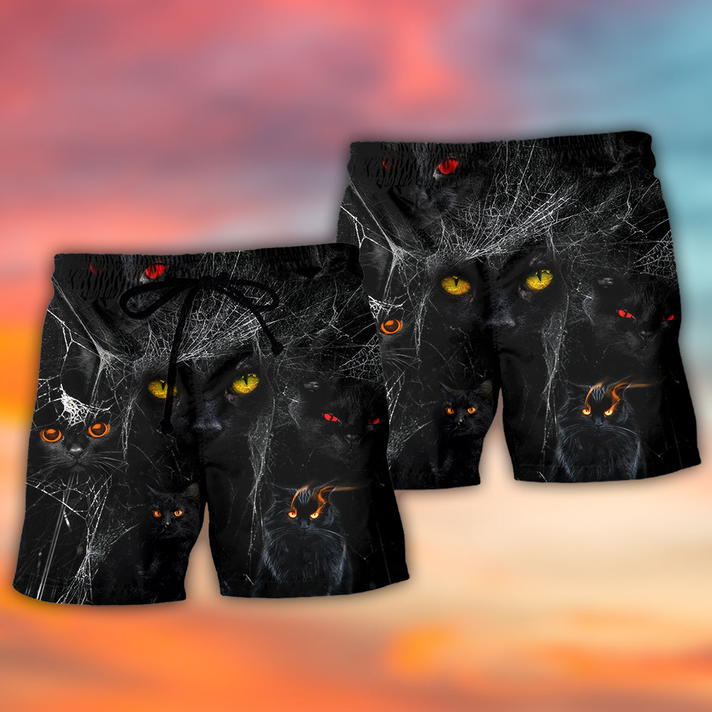 Halloween Black Cat Dark Art - Beach Short
