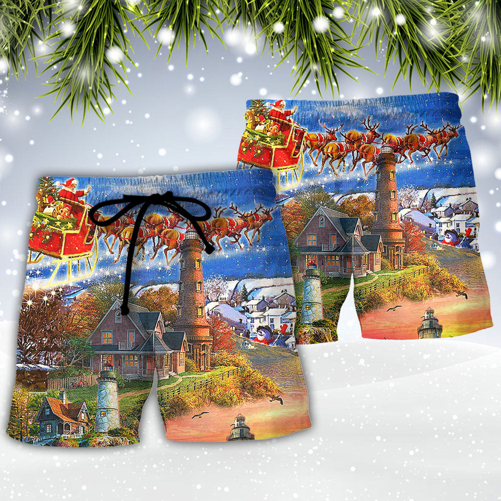 Christmas Lighthouse Shine Bright Art – Beach Short