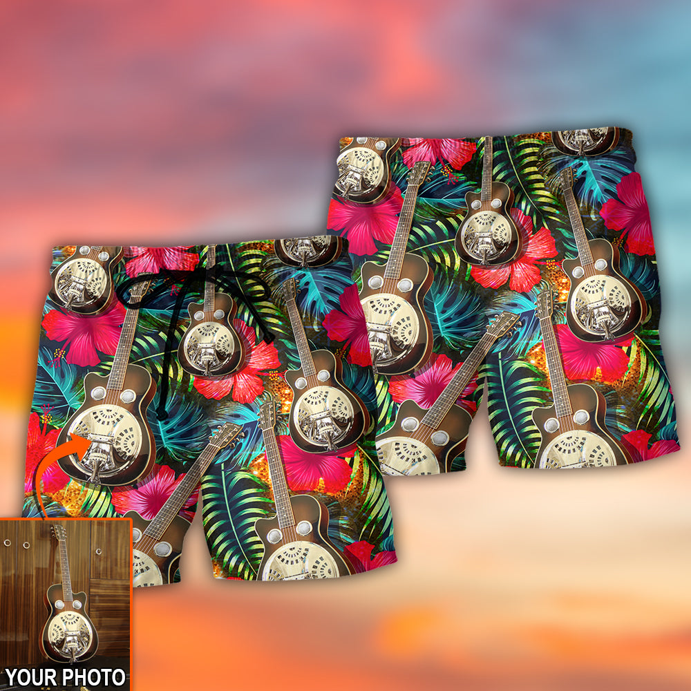 Guitar Various Style Tropical Floral Custom Photo - Beach Short