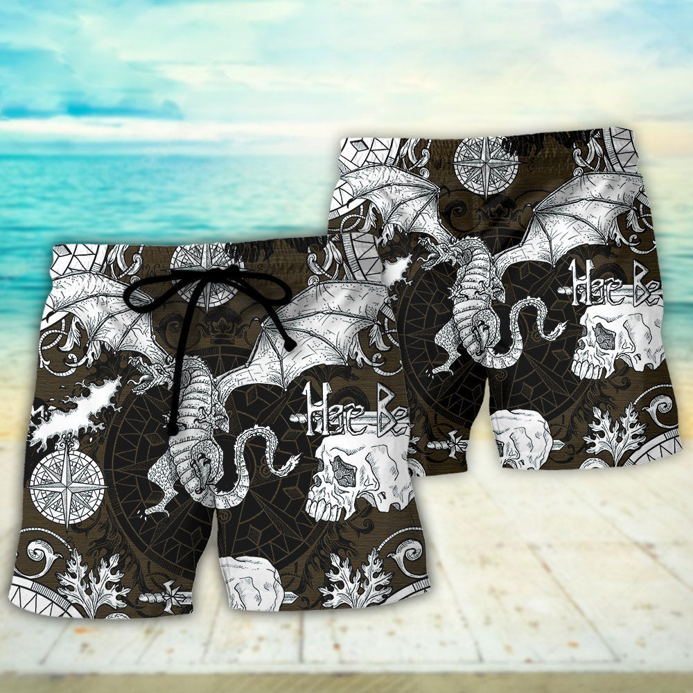 Dragon Flying With Skull Gothic Art – Beach Short