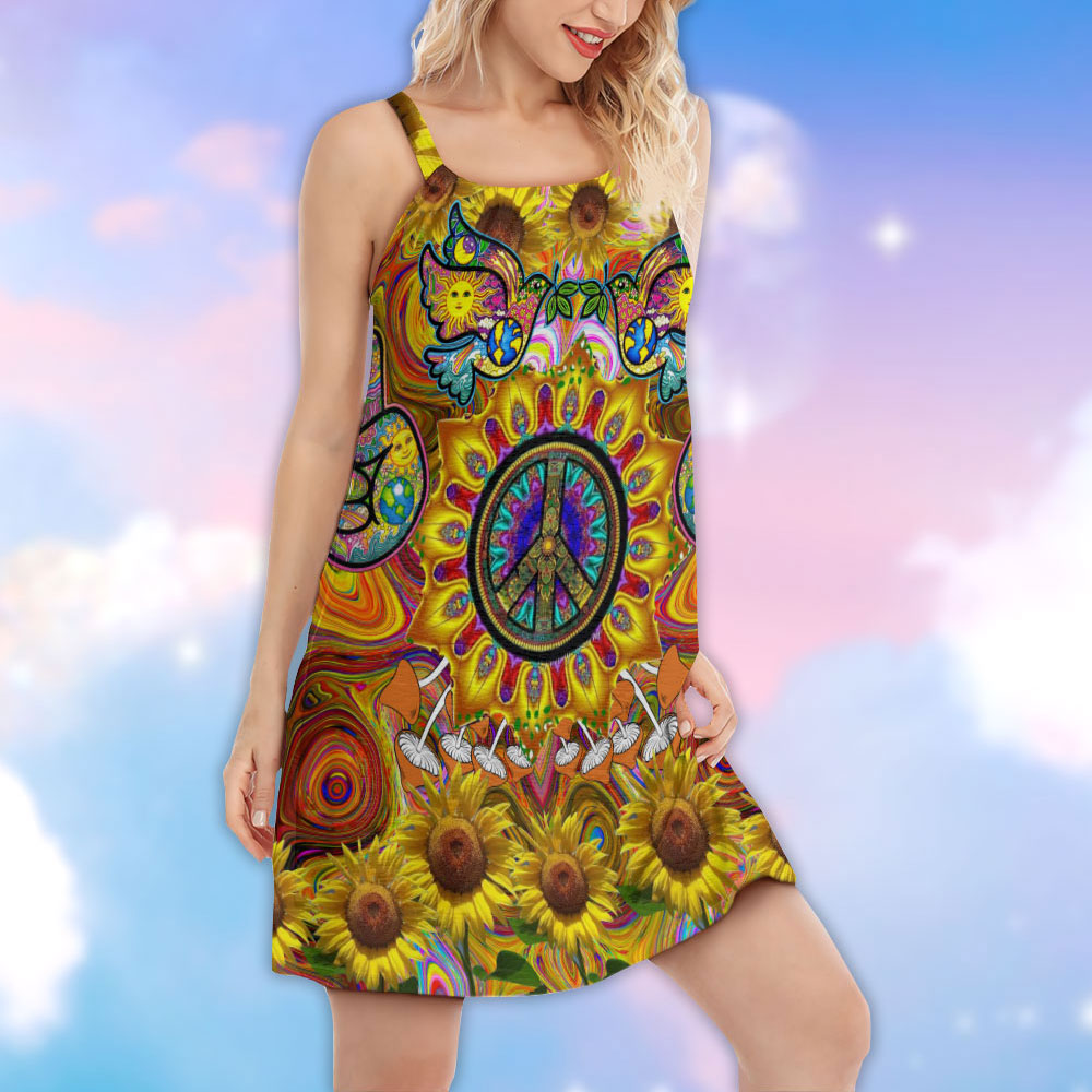 Hippie Sunflowers Love Sunshine – Women's Summer Sleeveless V-Neck Camisole Dress