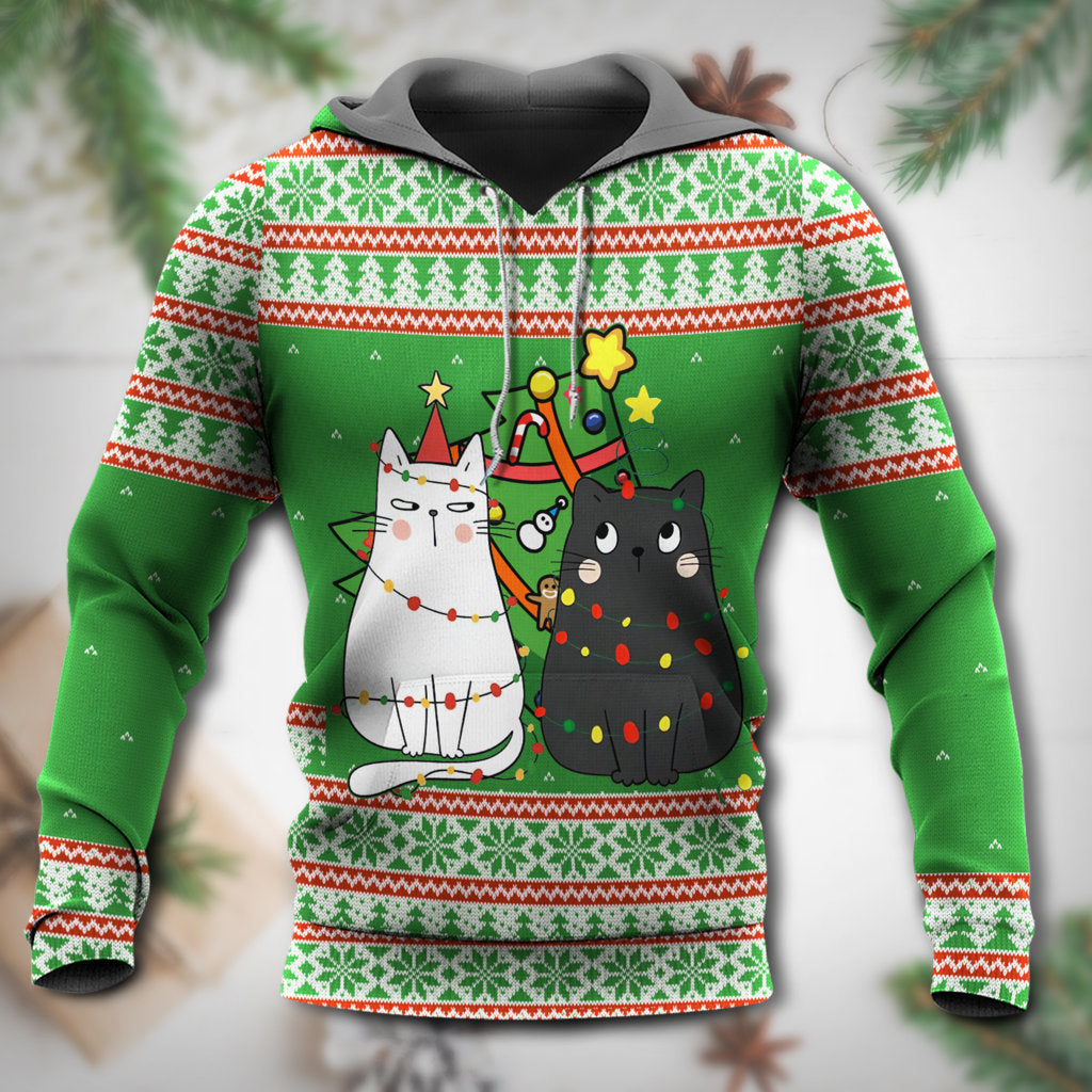 Cat Wreck The Tree Holiday Art – 3D Hoodie