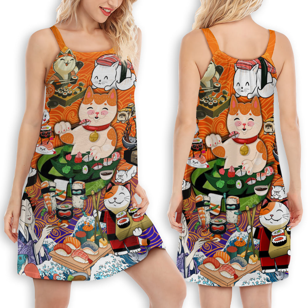 Keep Calm And Eat Sushi Cat – Women's Summer Sleeveless V-Neck Camisole Dress