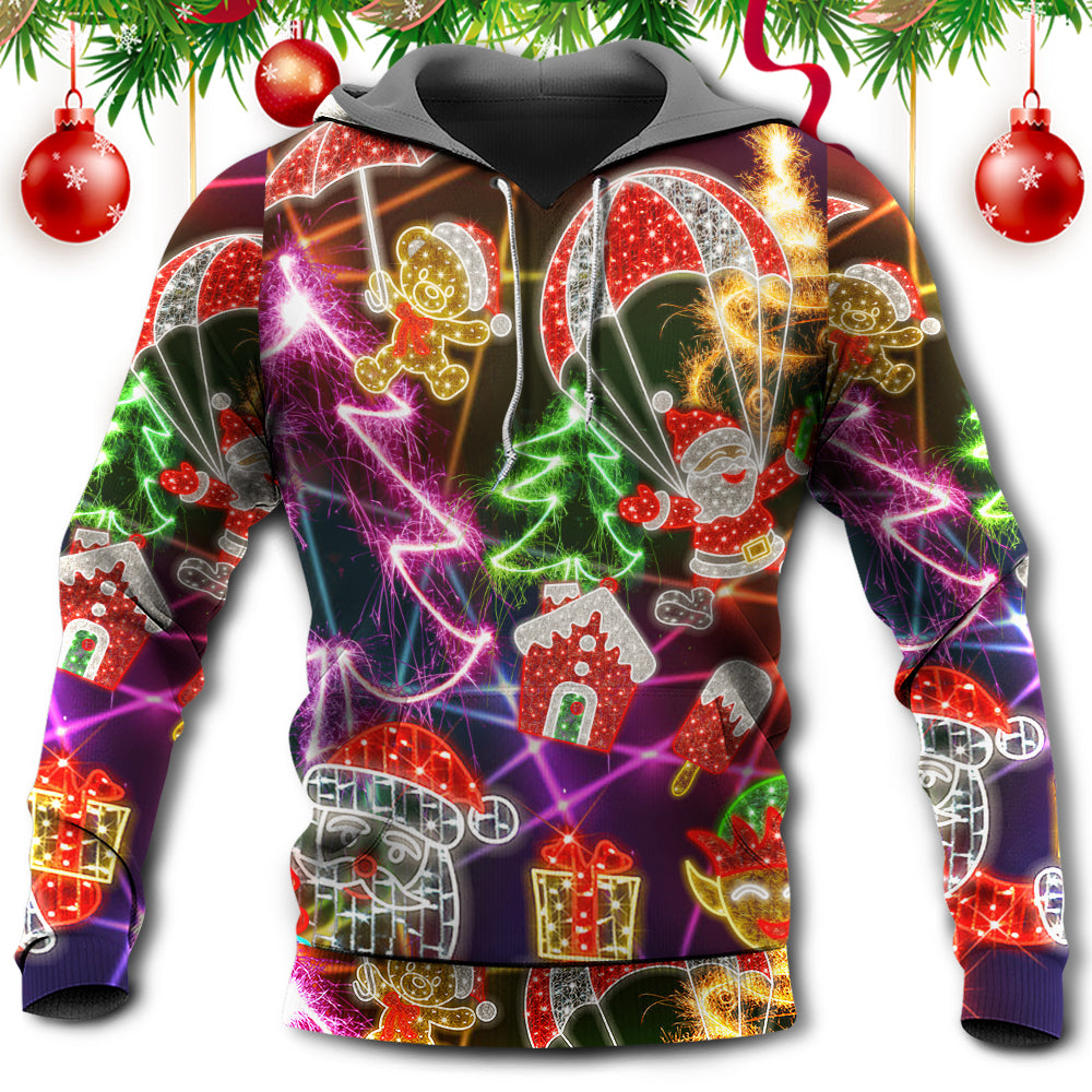 Christmas Funny Holiday Tree Gingerbread Neon Light Art – 3D Hoodie