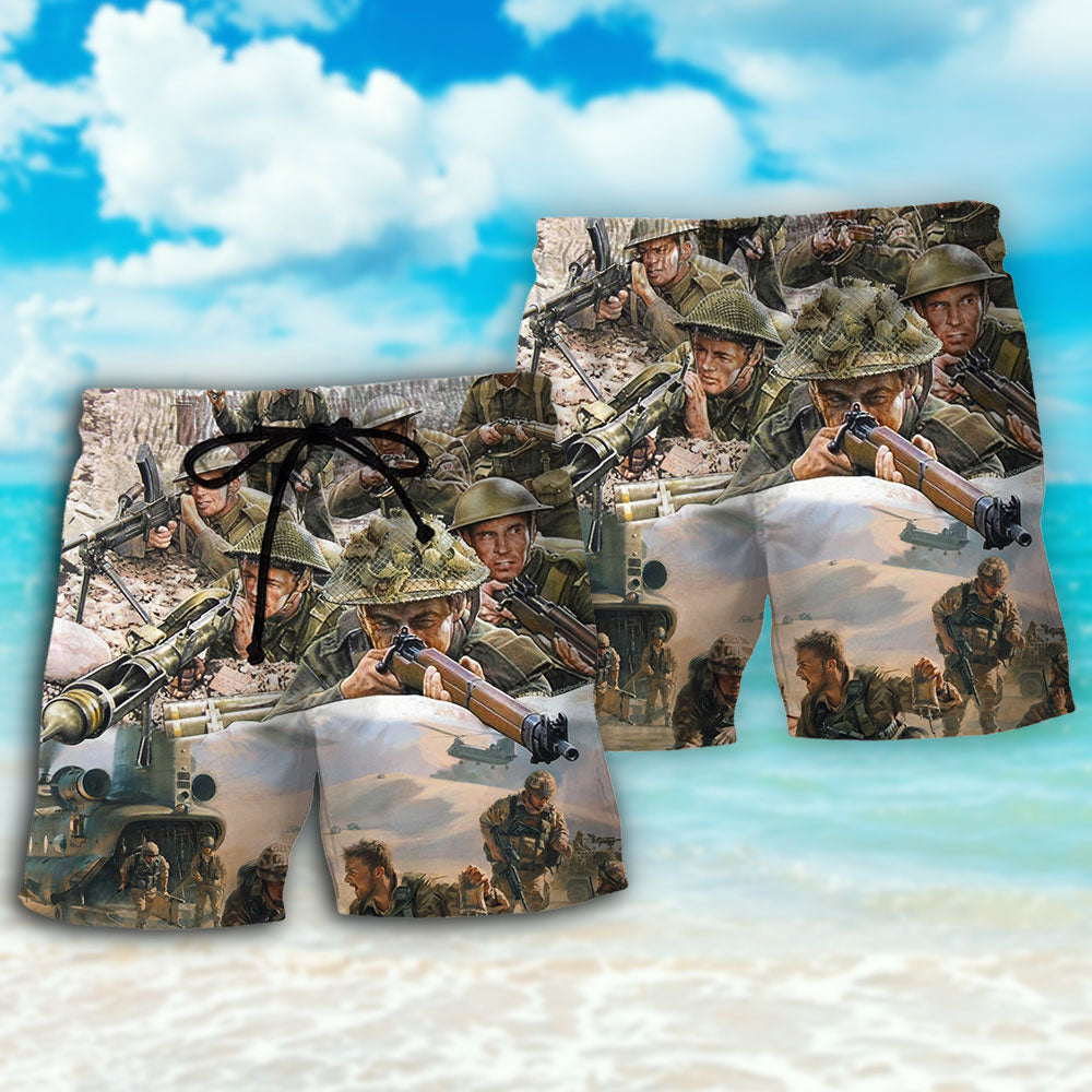 Veteran War Painting Fighting Together - Beach Short - Owls Matrix LTD