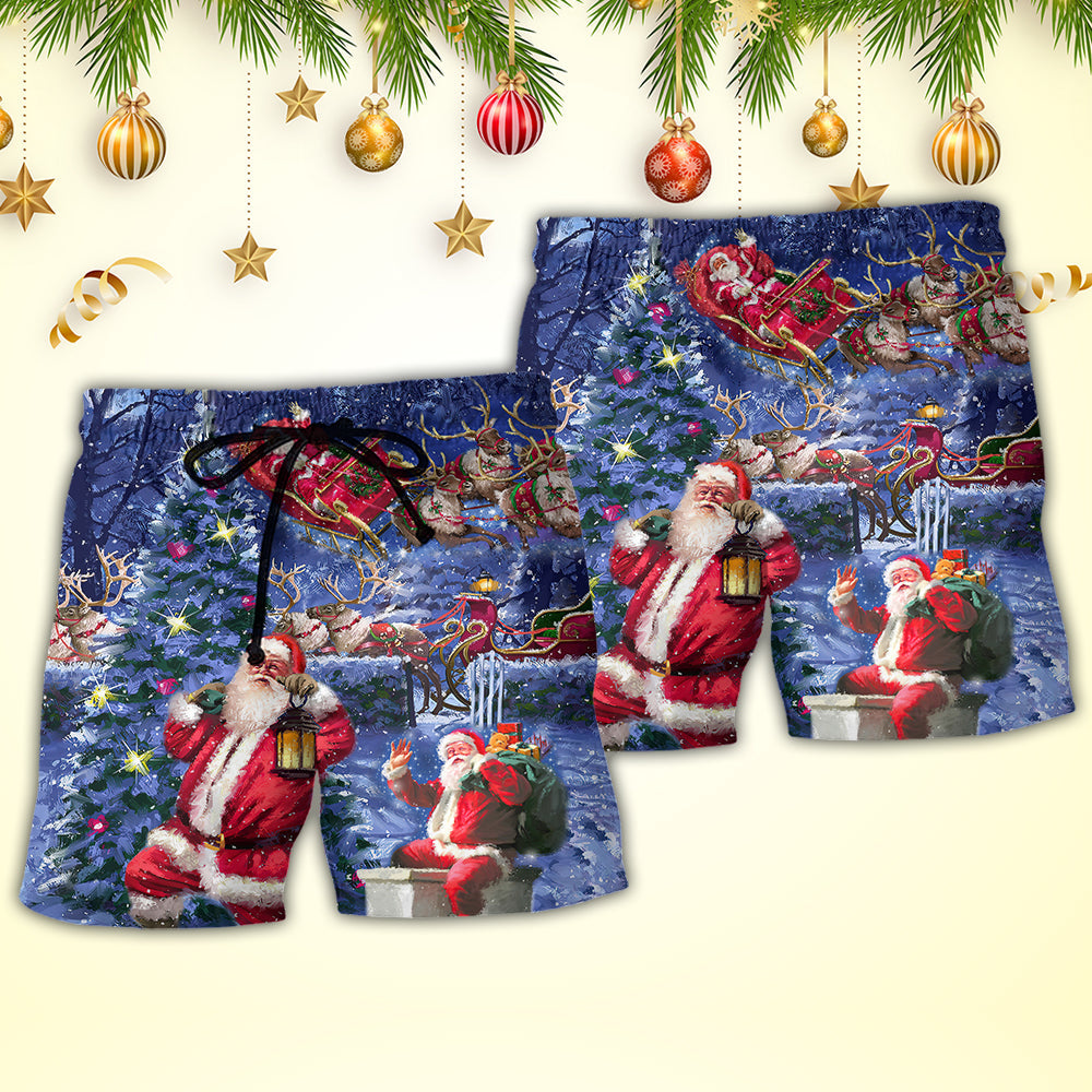Santa Claus Xmas Light Art – Beach Short