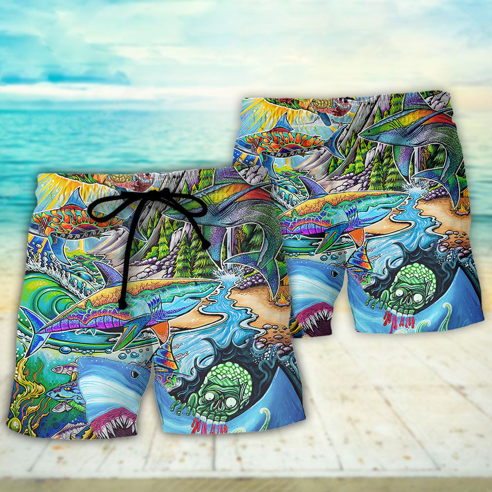 Hippie Shark Colorful Peace Art – Beach Short