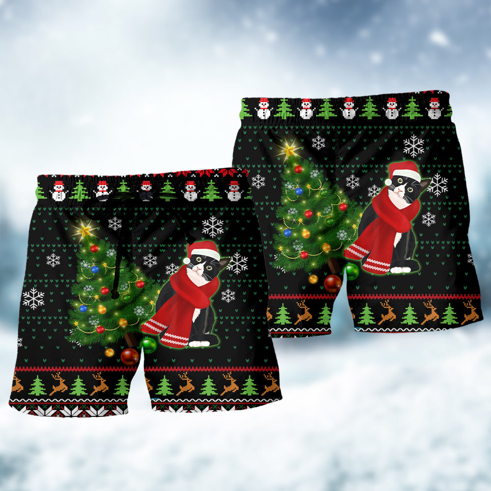 Happy Ugly Cat Christmas Tree Art – Beach Short