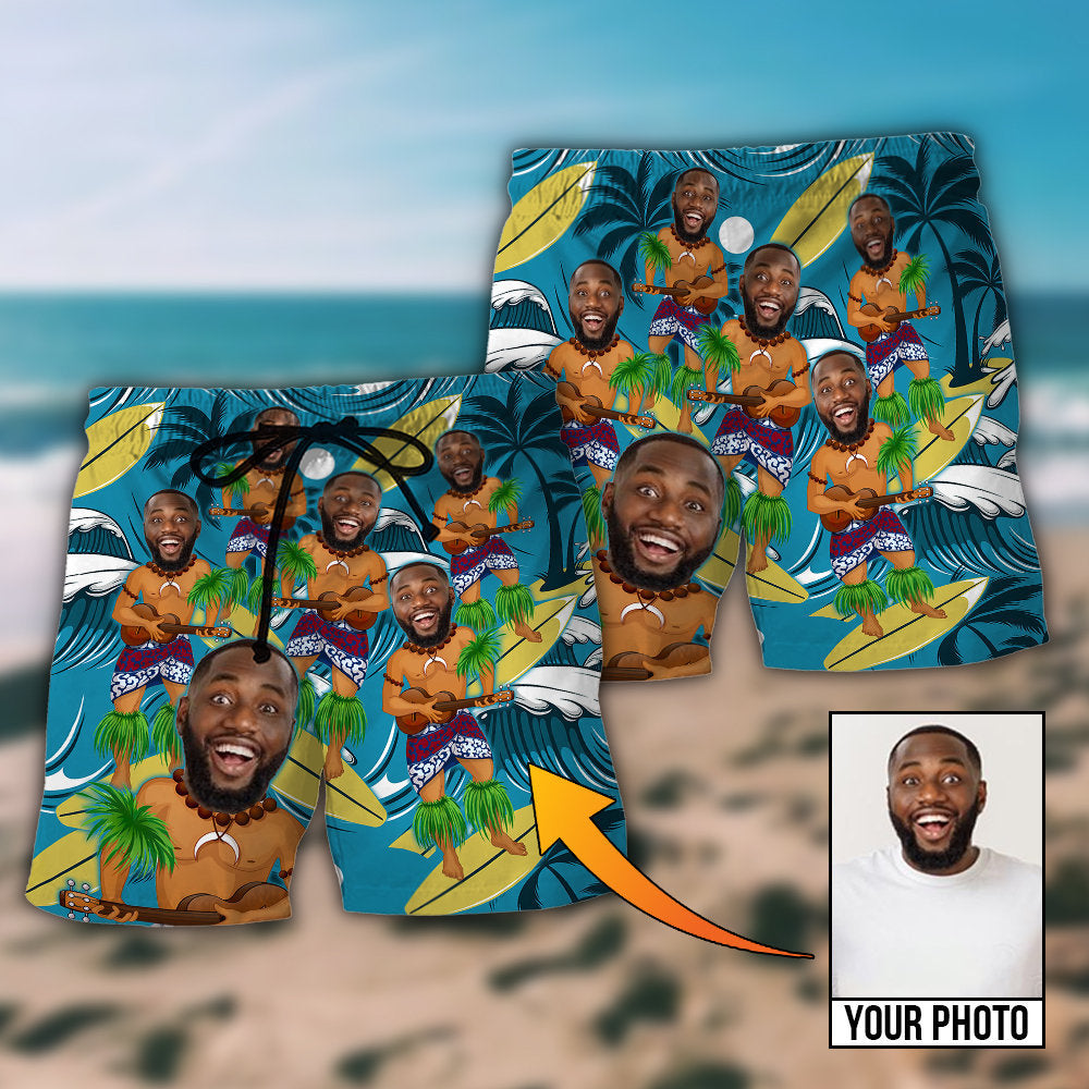 Face Aloha Surf Trip Custom Photo – Beach Short