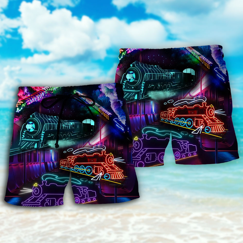 Neon Train Night City Art – Beach Short