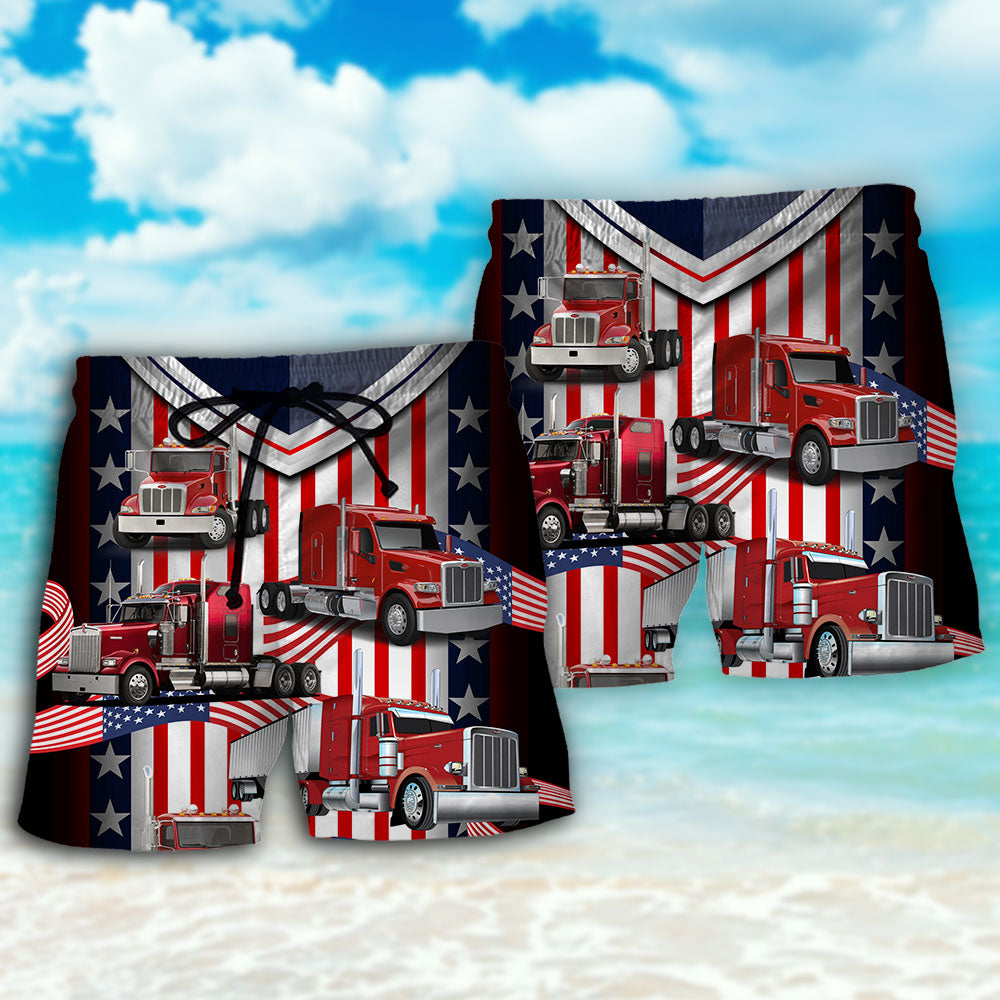 USA Flag Truck Driver Patriotic Style – Beach Short