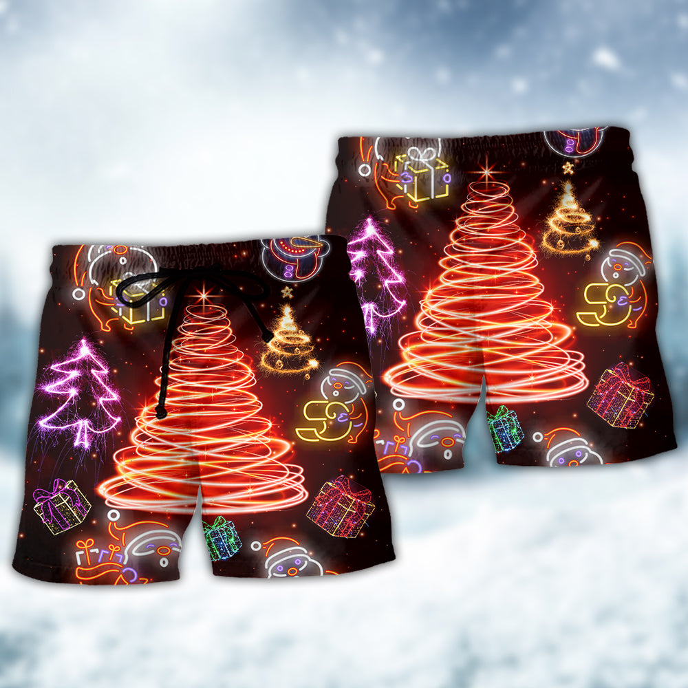 Funny Santa Tree Red Neon Art – Beach Short