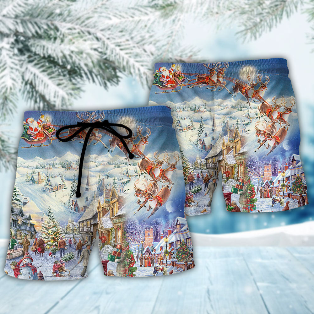 Santa And Reindeer Festive Christmas Joy – Beach Short