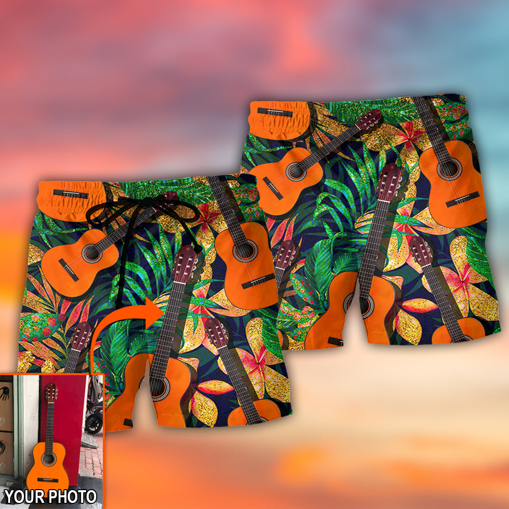 Guitar Various Style Tropical Floral Custom Photo - Beach Short