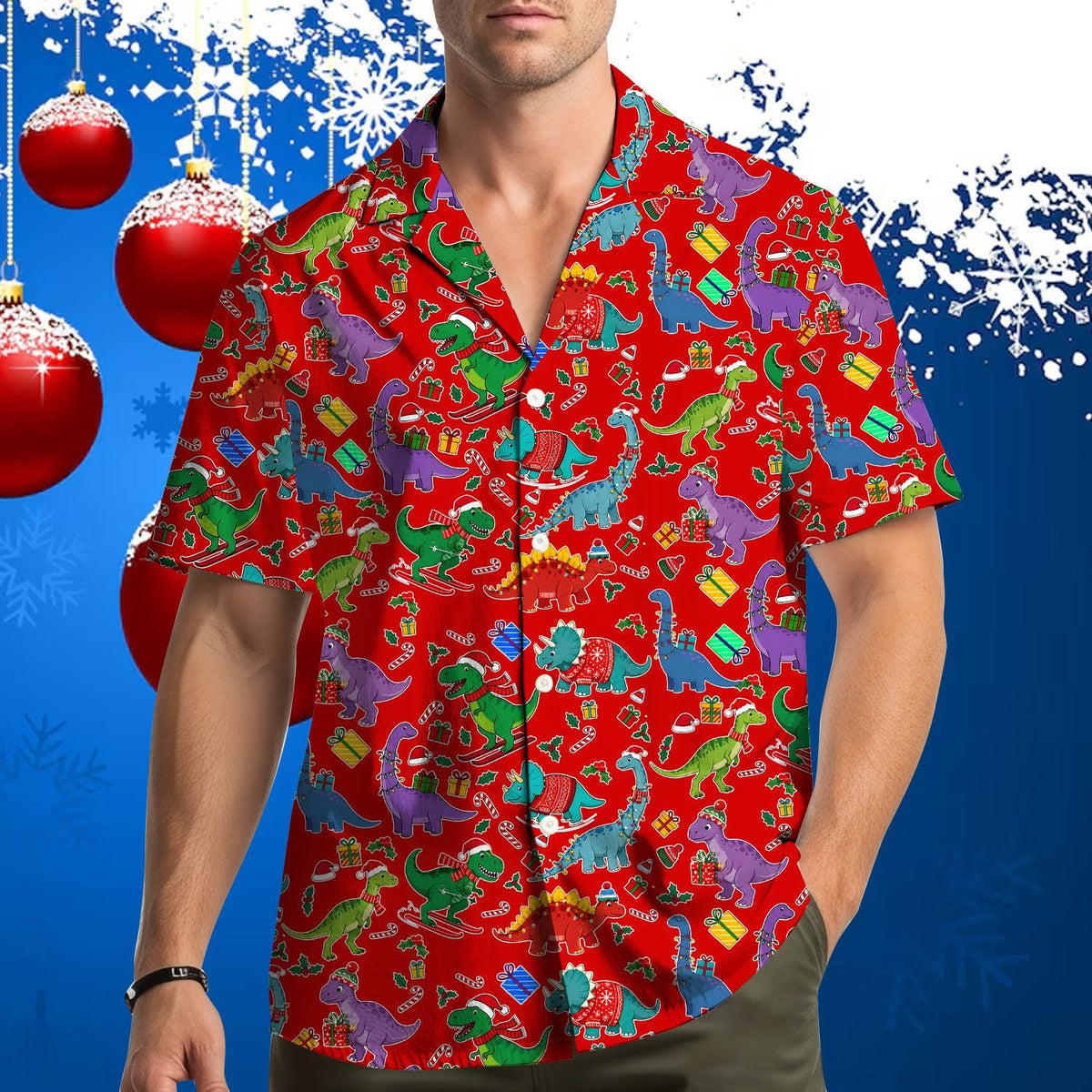 Christmas Dinosaur Funny Dino Holiday Party 3 – Hawaiian Shirt