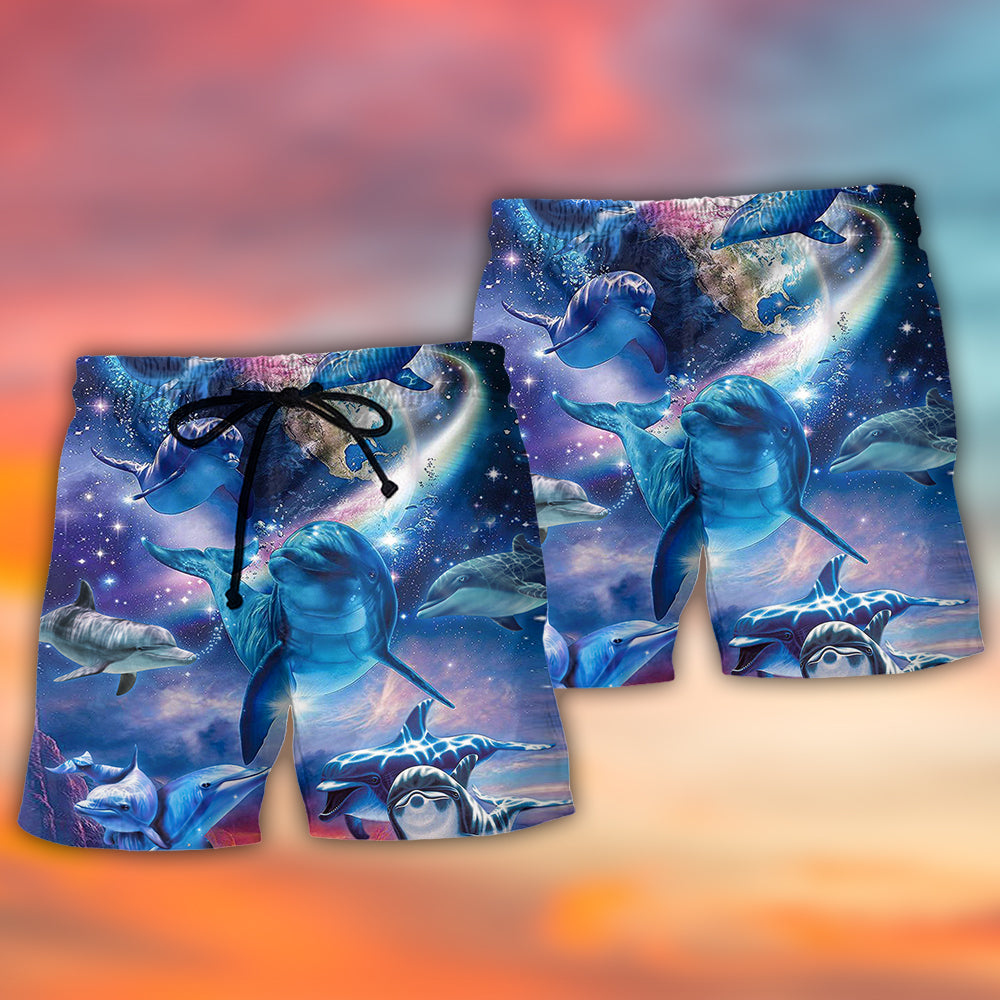 Dolphin Galaxy Blue Glow Fantasy Art – Beach Short