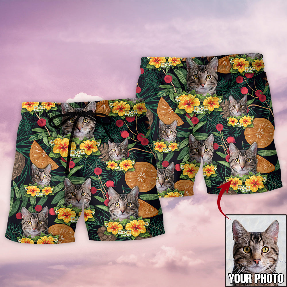 Cat Tropical Lover Various Style Custom Photo - Beach Short