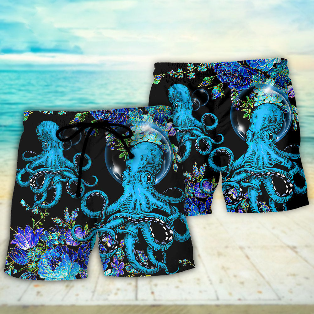 Octopus With Flowers Beautiful Day Art – Beach Short