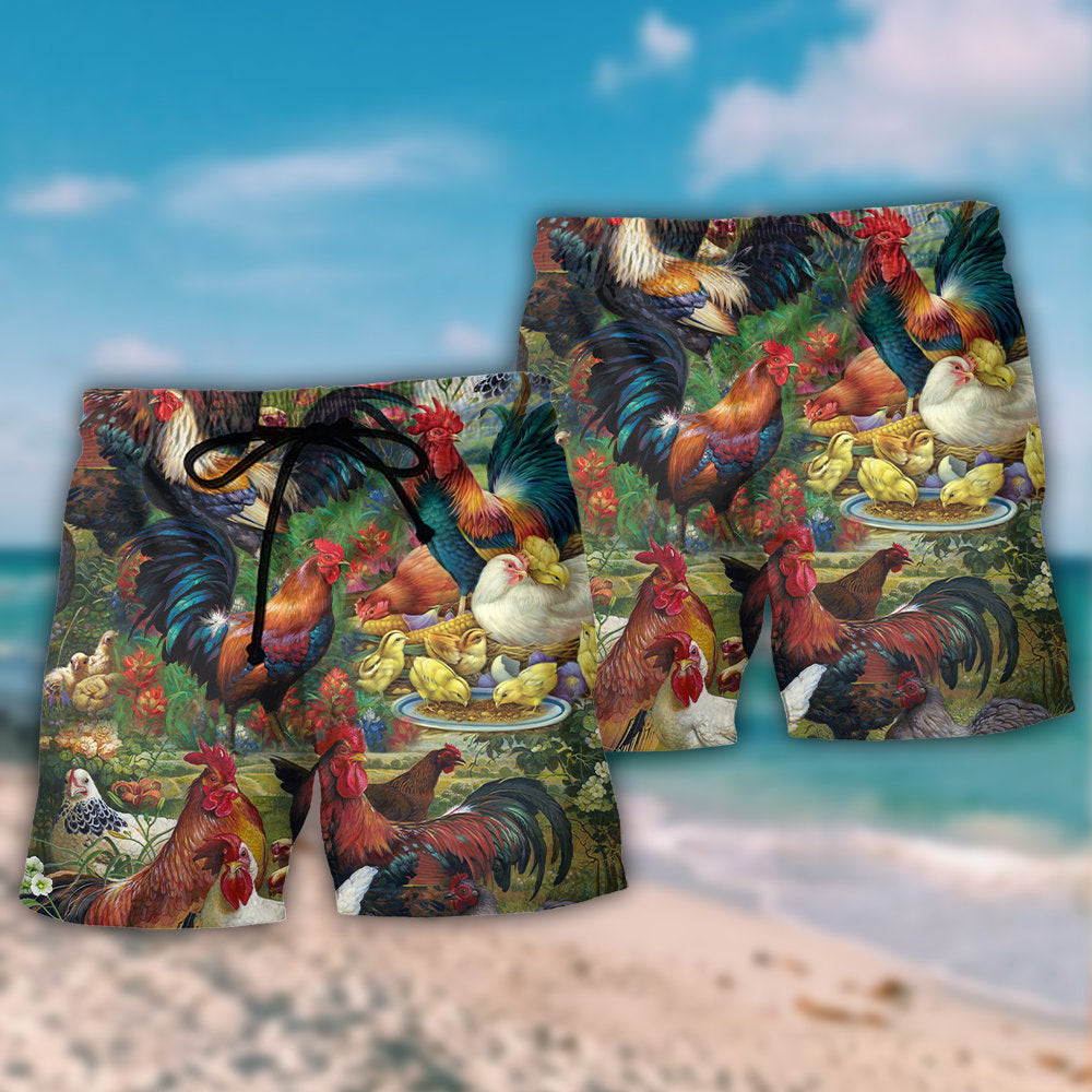 Retro Chicken Lover Vintage Background – Beach Short