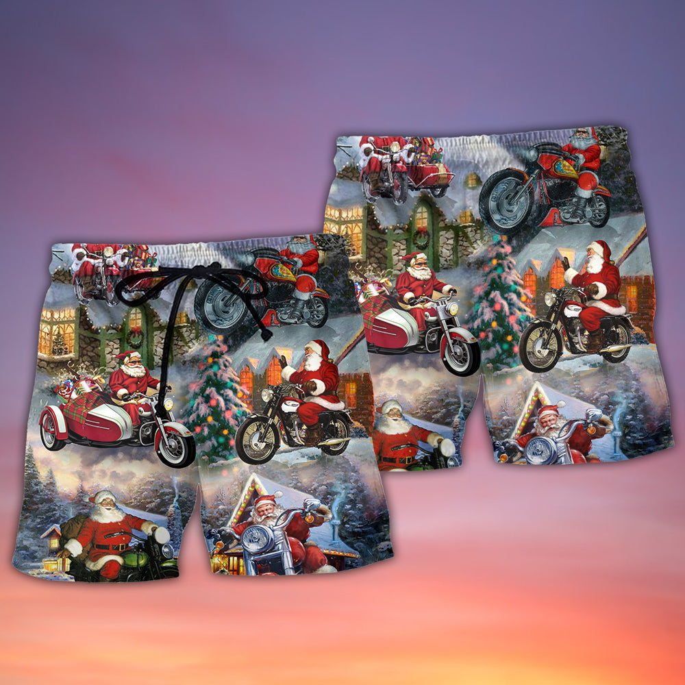 Santa Motorcycle Ride Holiday Lights – Beach Short