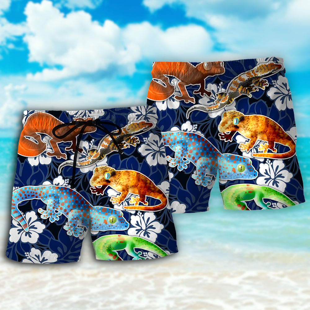 Leopard Gecko Blue Tropical Flower Lover - Beach Short