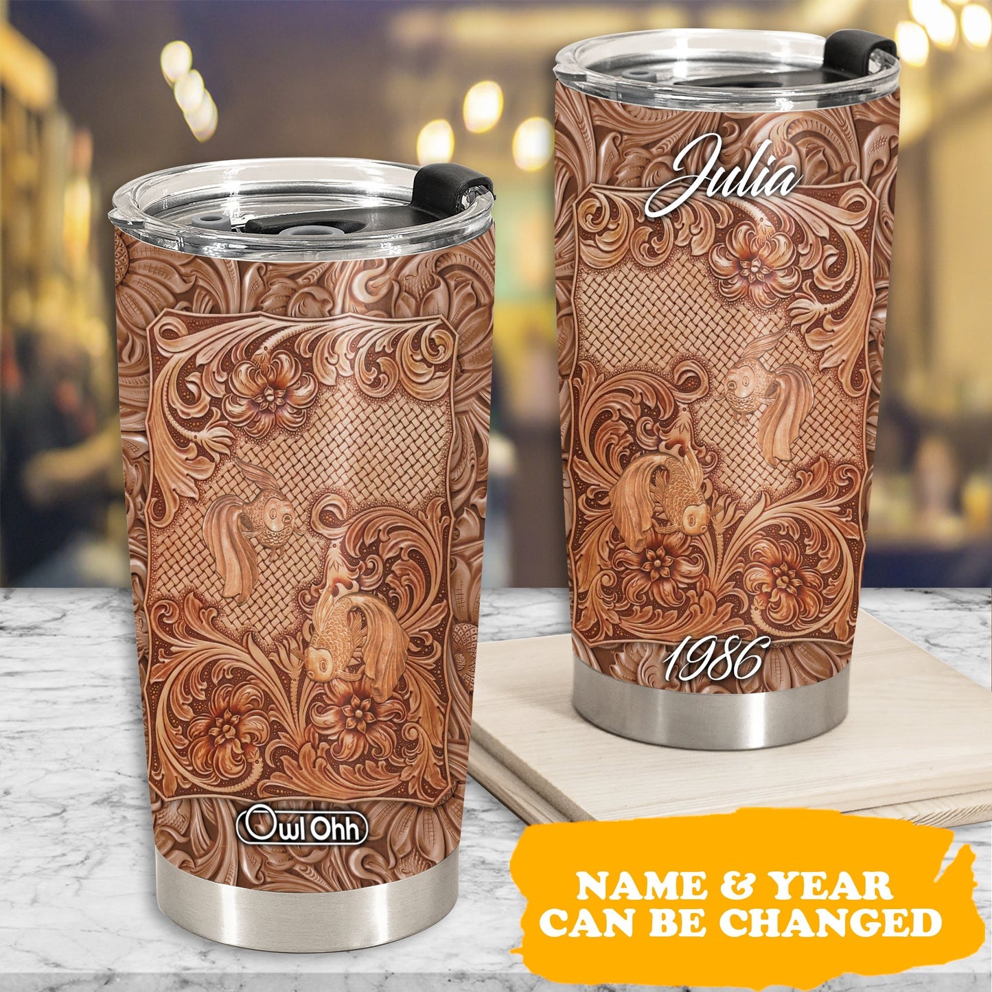 Fish Wooden Fish And Floral Personalized 20 Oz Tumbler