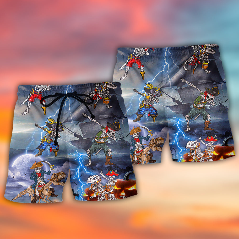 Halloween Pirate Skeleton Scary Art - Beach Short